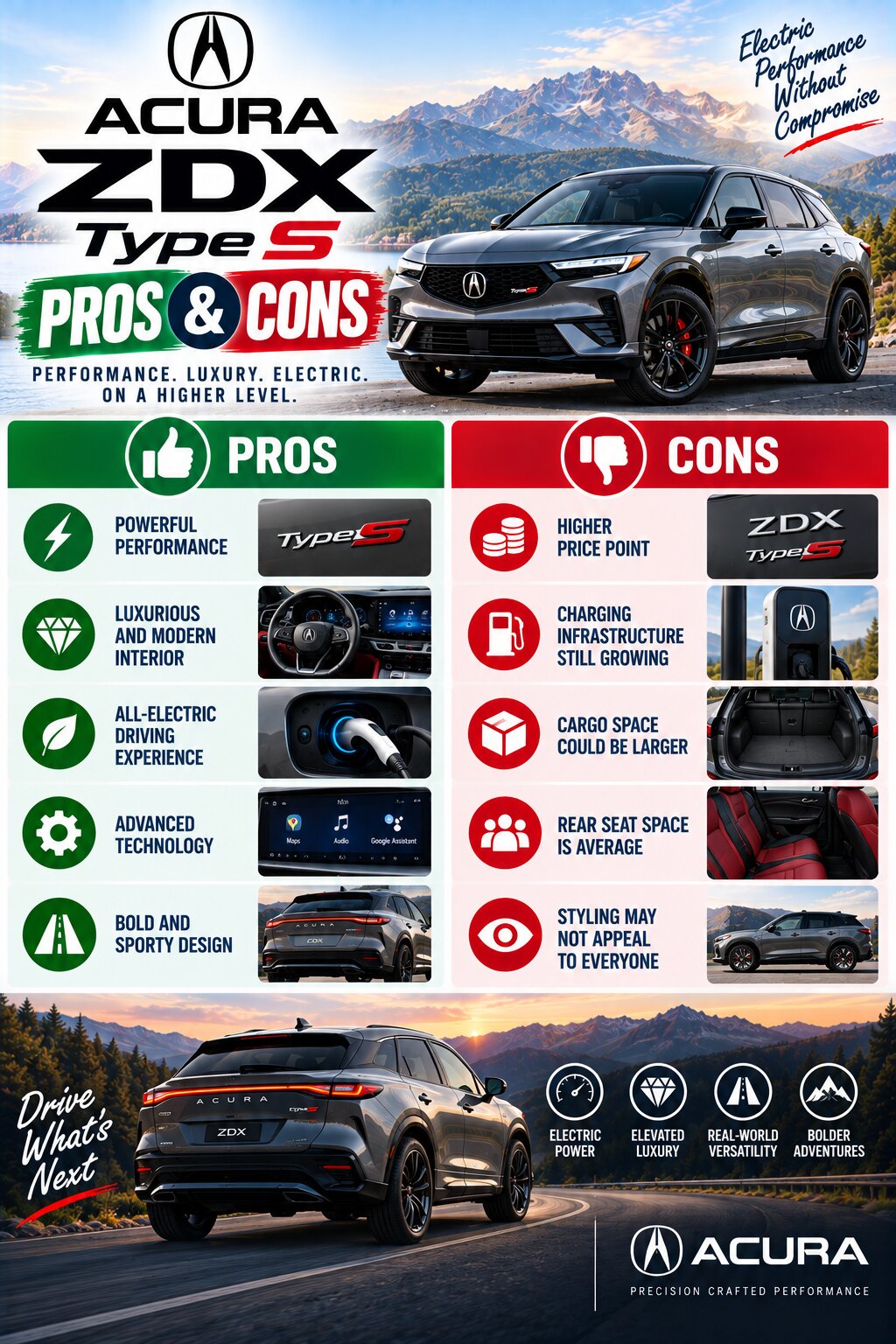 Acura ZDX Type S Pros and Cons Infographic