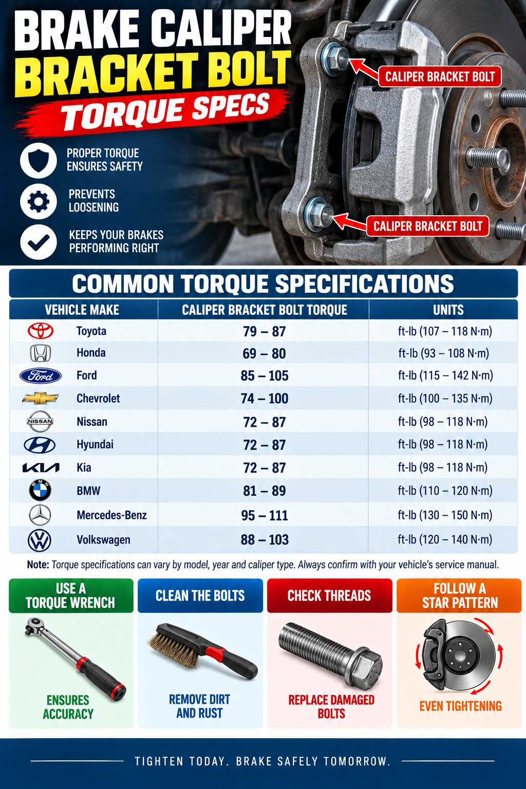Brake Caliper Bracket Bolt Torque Specs Infographic