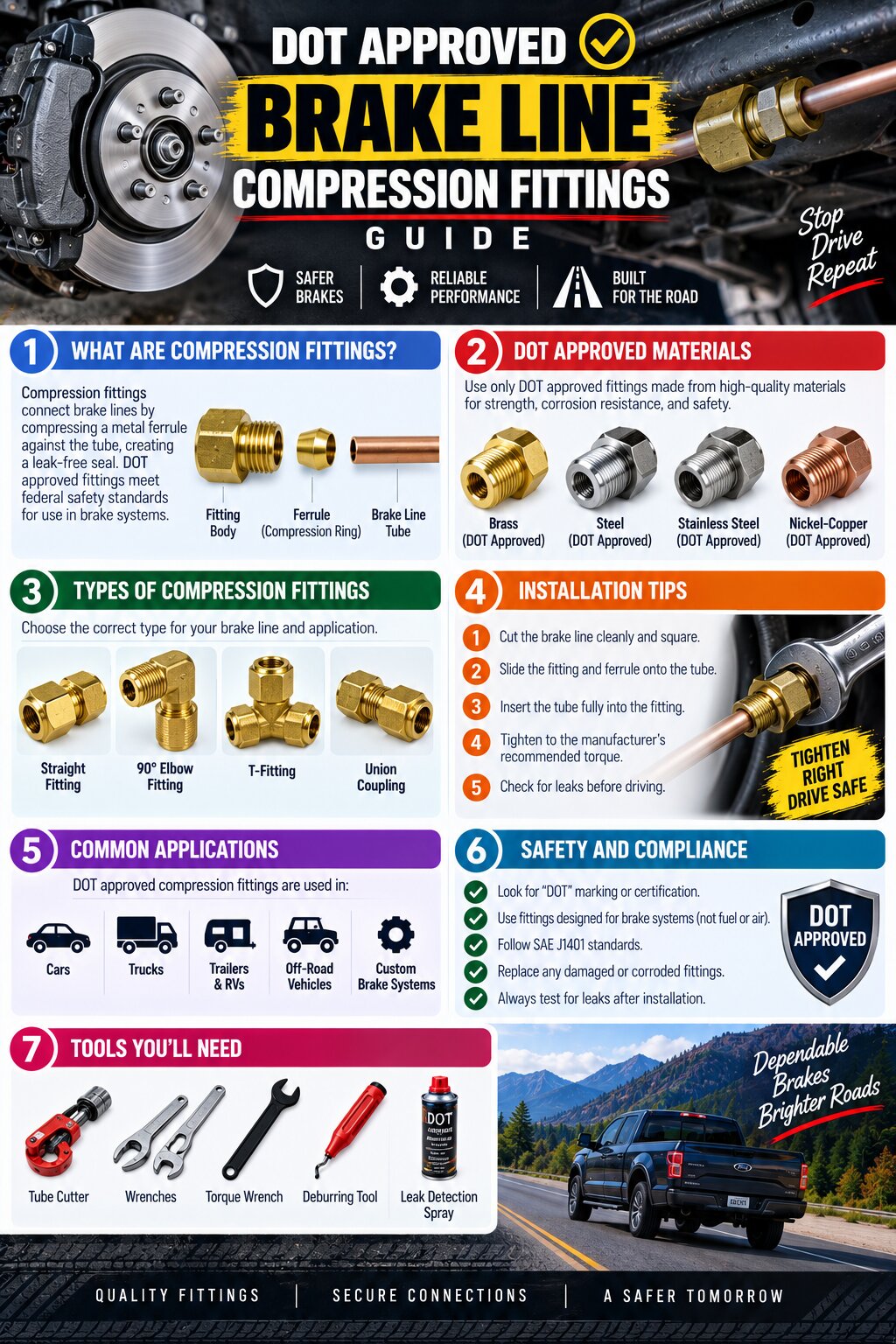 DOT Approved Brake Line Compression Fittings Guide Infographic