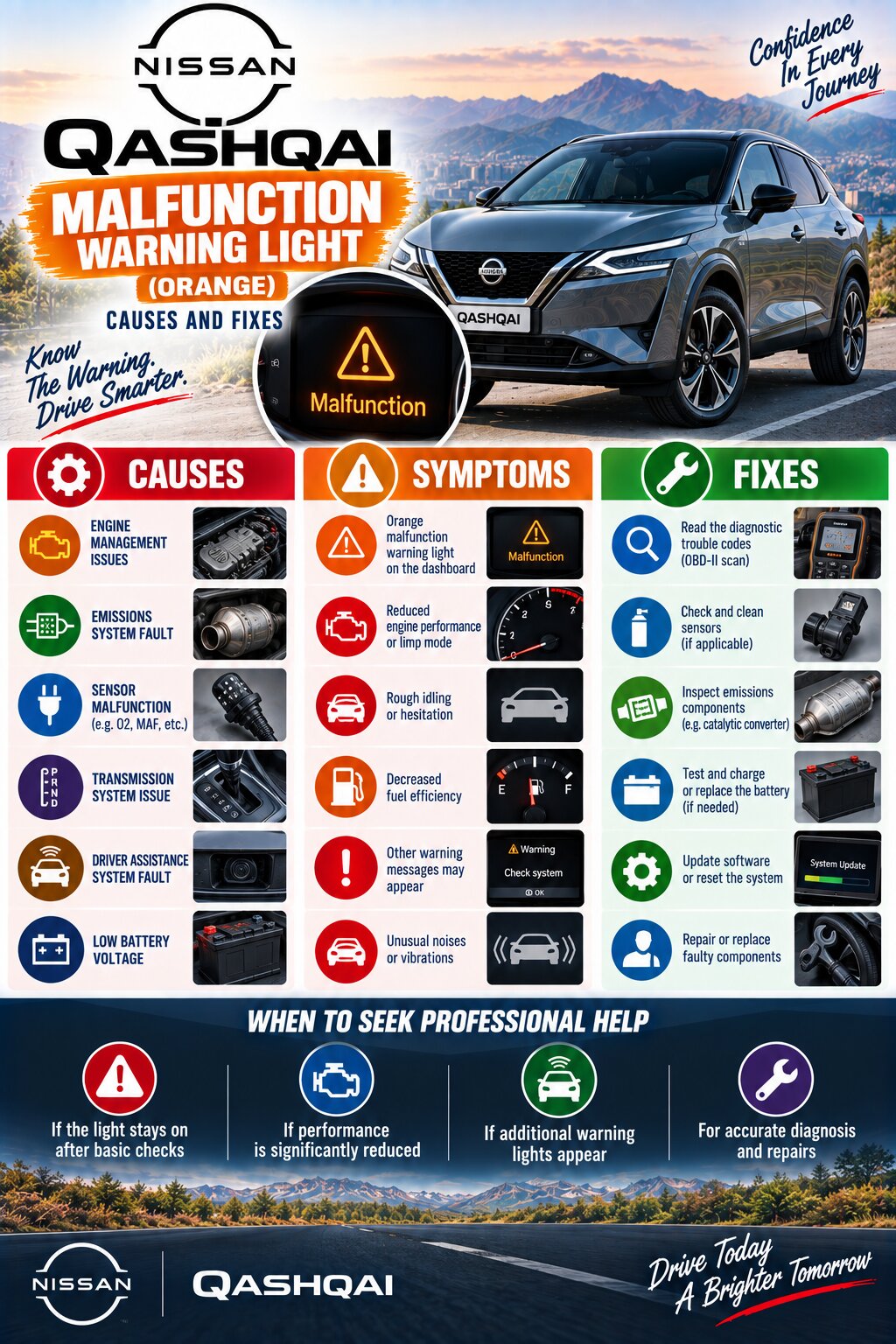 Nissan Qashqai Malfunction Warning Light Orange: Causes and Fixes