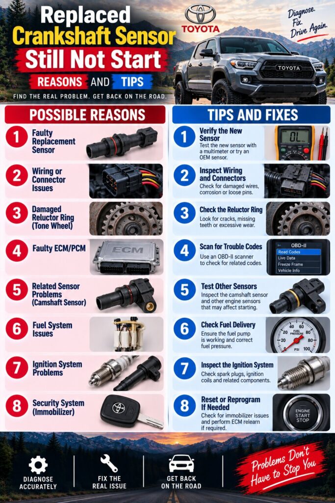 Replaced Crankshaft Sensor Still Not Start: Causes, Diagnosis, and Fixes Infographic